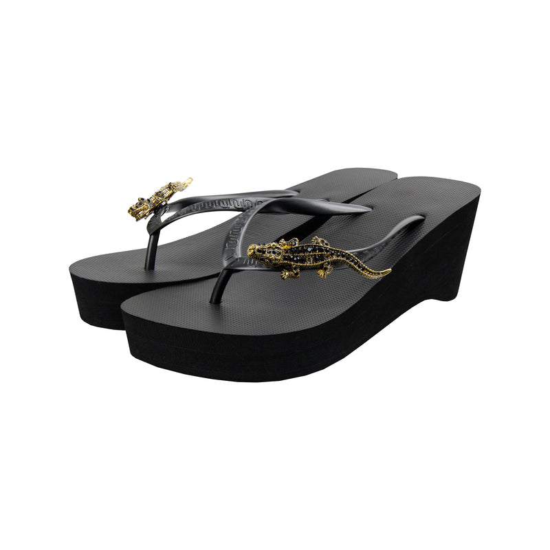 Black Crocodile Switch High Heel - Zwart
