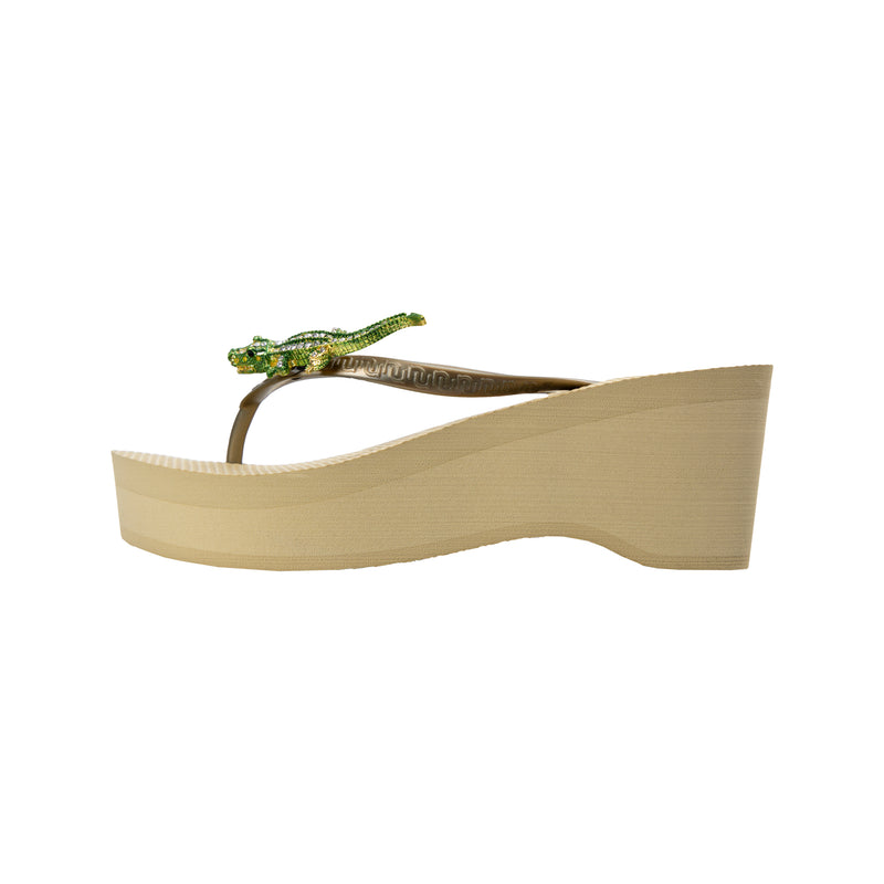 Green Crocodile Switch High Heel - Goud