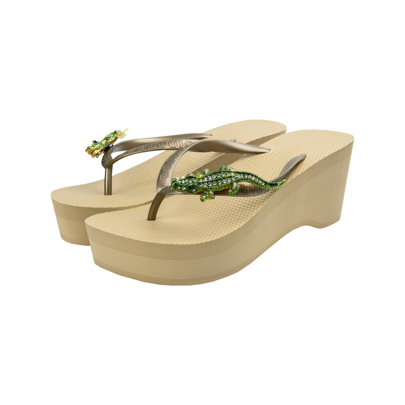 Green Crocodile Switch High Heel - Goud