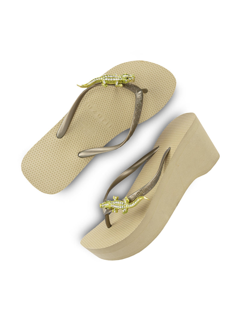 Green Crocodile Switch High Heel - Goud